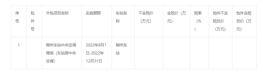 中國(guó)鐵路南寧局集團(tuán)有限公司柳州車(chē)站東站房中央空調(diào)設(shè)備維保業(yè)務(wù)外包項(xiàng)目采購(gòu)公告